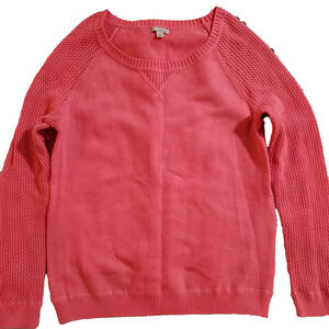 Gap Womens Basic Pullover Crewneck Sweater Size M Pink Raglan Open Knit Sleeves